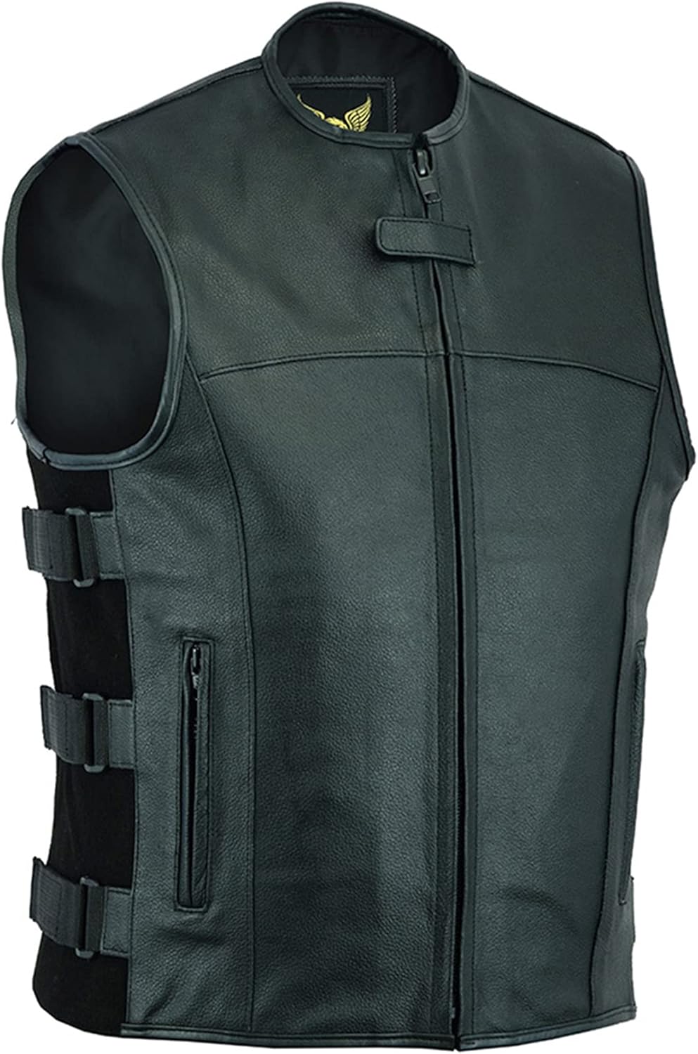 Leatherick Mens Warrior Style Leather Motorcycle Vest with Pockets