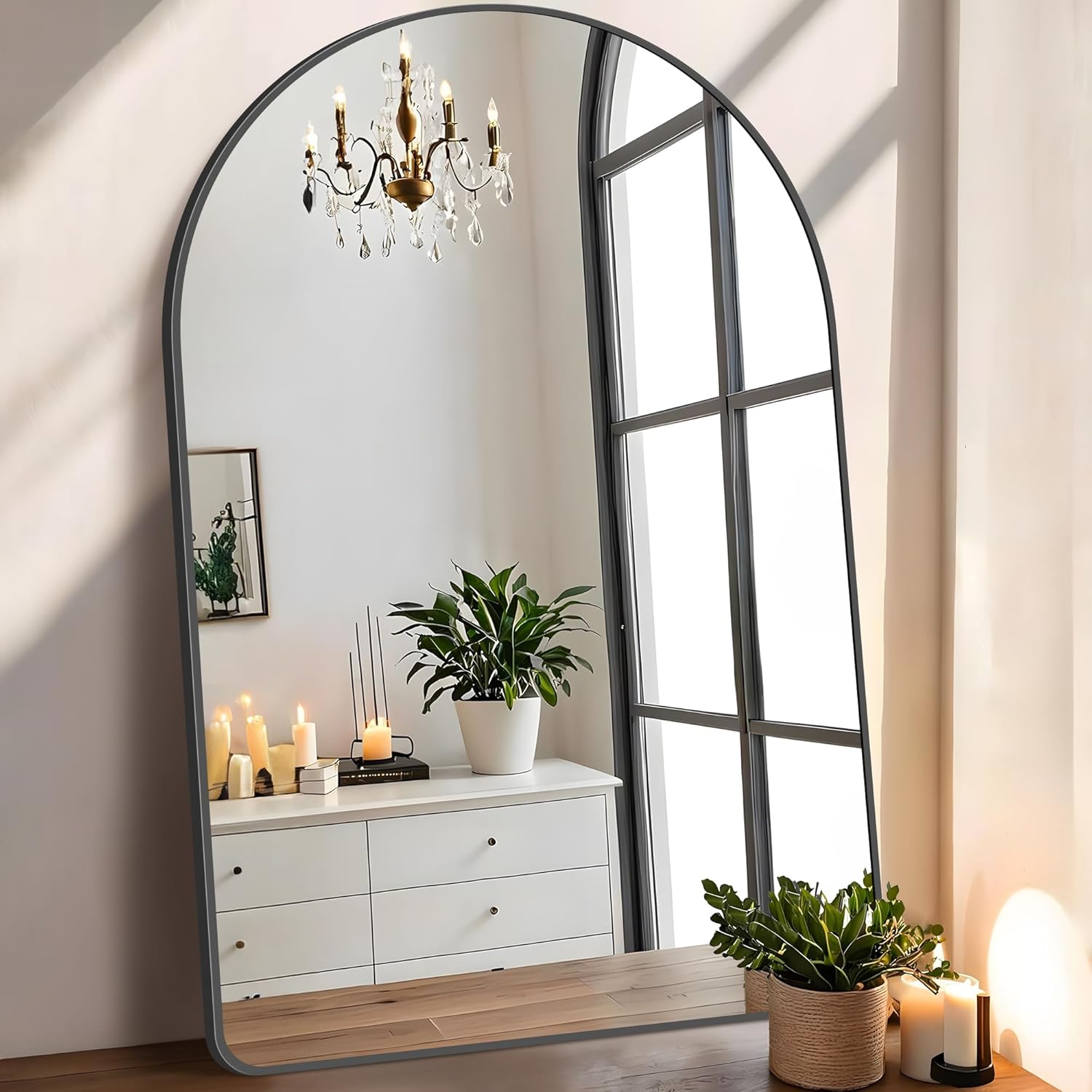 Arched Bathroom Mirror 30x48 Inch - Modern Black Decor