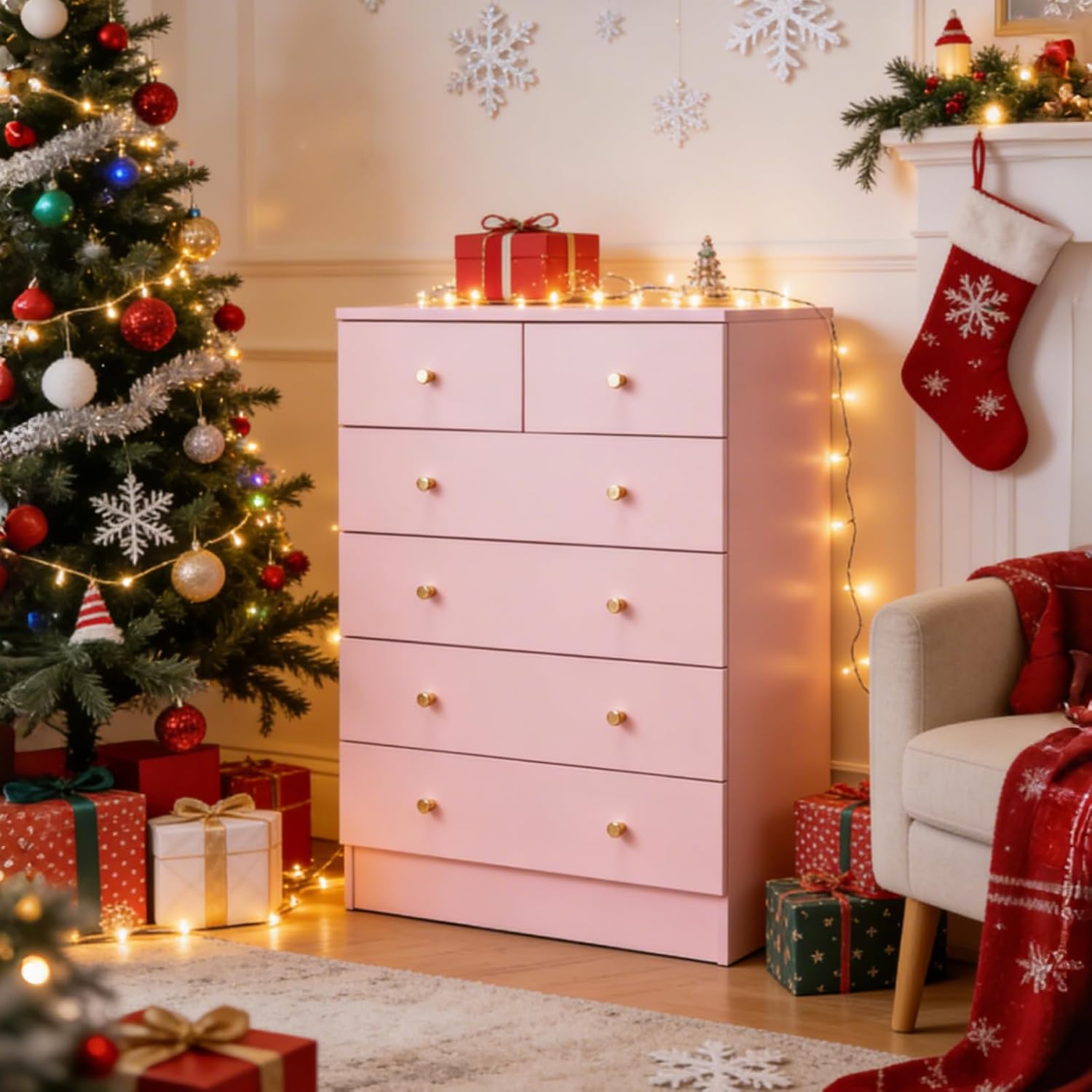 Karl home Pink 6 Drawer Dresser for Bedroom and More