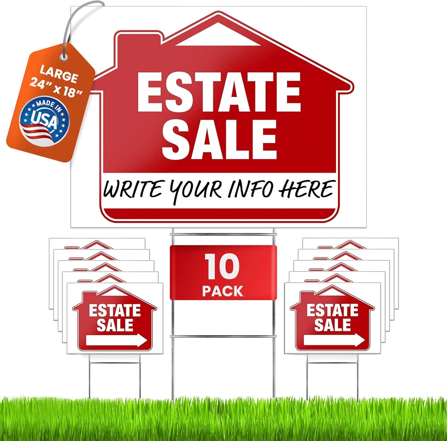 Premium Estate Sale Signs 10 Pack with Heavy Duty Stakes