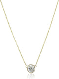 14k Gold Bezel Set Solitaire Adjustable Pendant Necklace - Classic