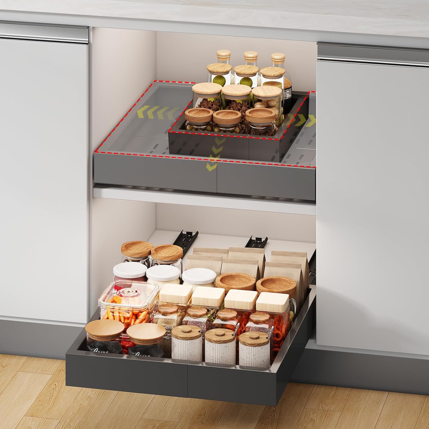 Expandable Pull Out Cabinet Organizer for Kitchen and Pantry