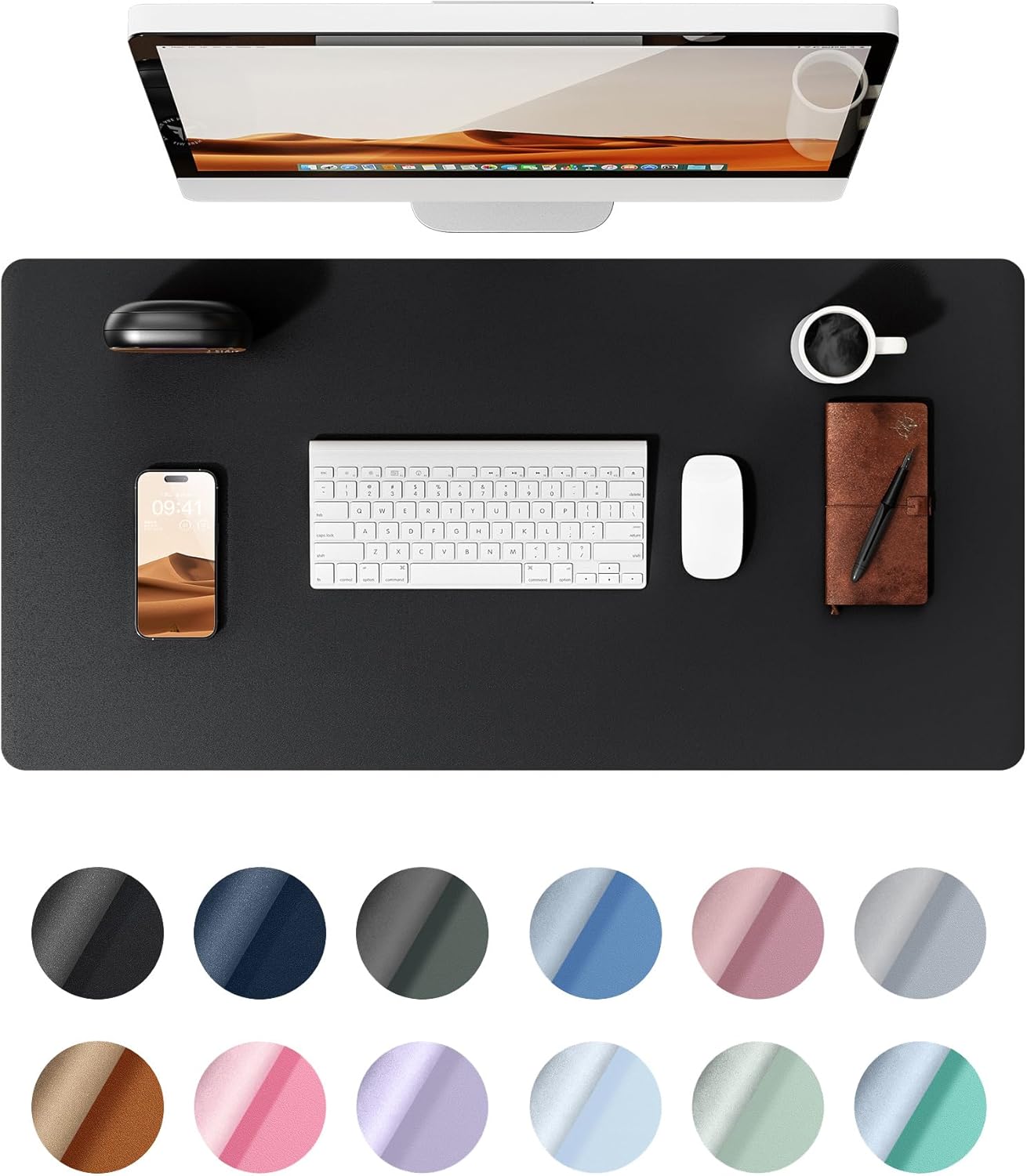 Premium Black Desk Pad: Non-Slip, Waterproof, 23.6x13.8