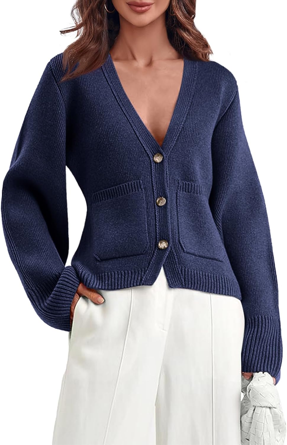Saodimallsu Womens Deep V Neck Cardigan Sweaters for Fall