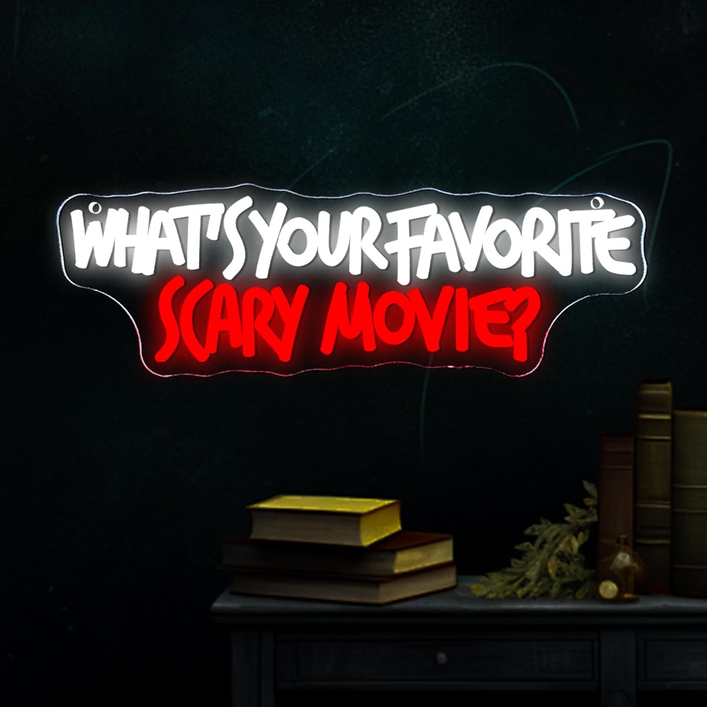 Symone What'S Your Favorite Scary Movie Neon Sign for Decor