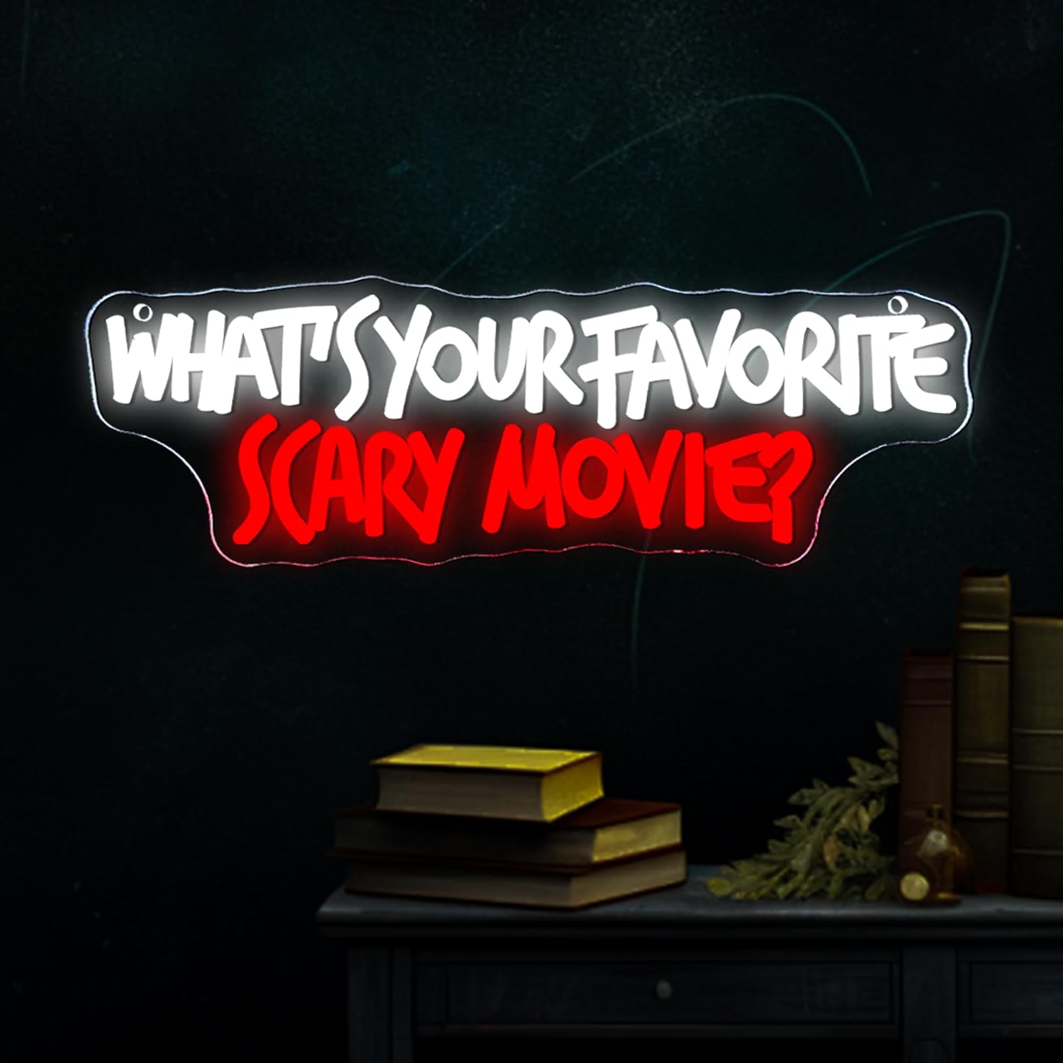 Symone What'S Your Favorite Scary Movie Neon Sign for Decor