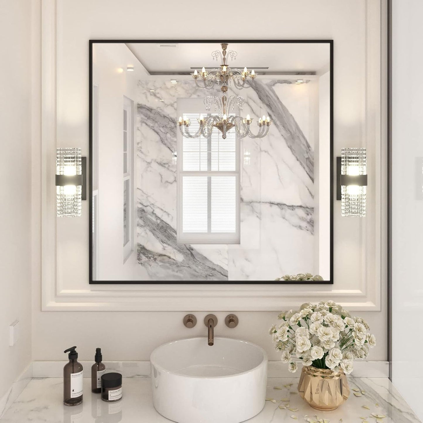 LOAAO 36X36 Black Rectangle Bathroom Mirror with Matte Frame