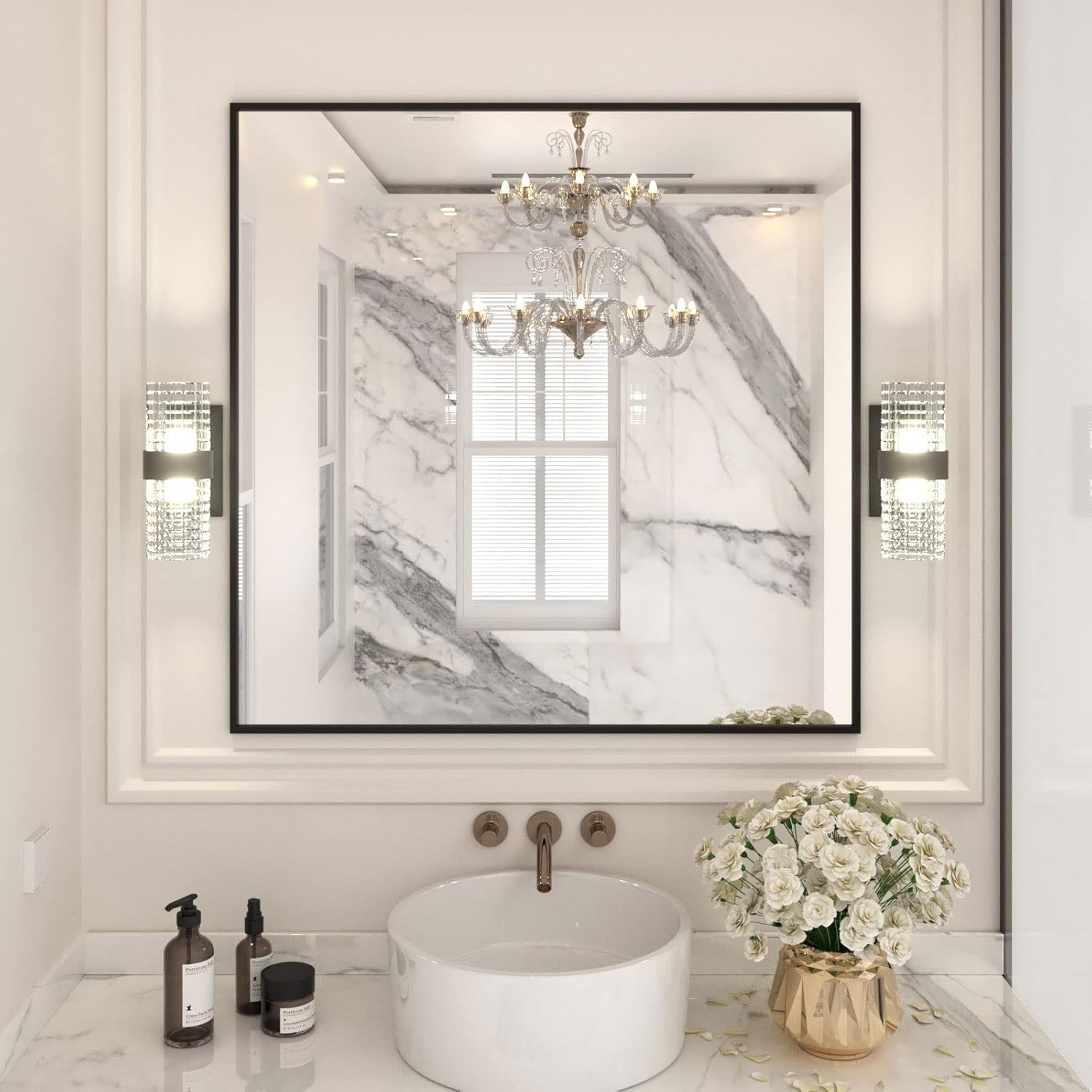 LOAAO 36X36 Black Rectangle Bathroom Mirror with Matte Frame