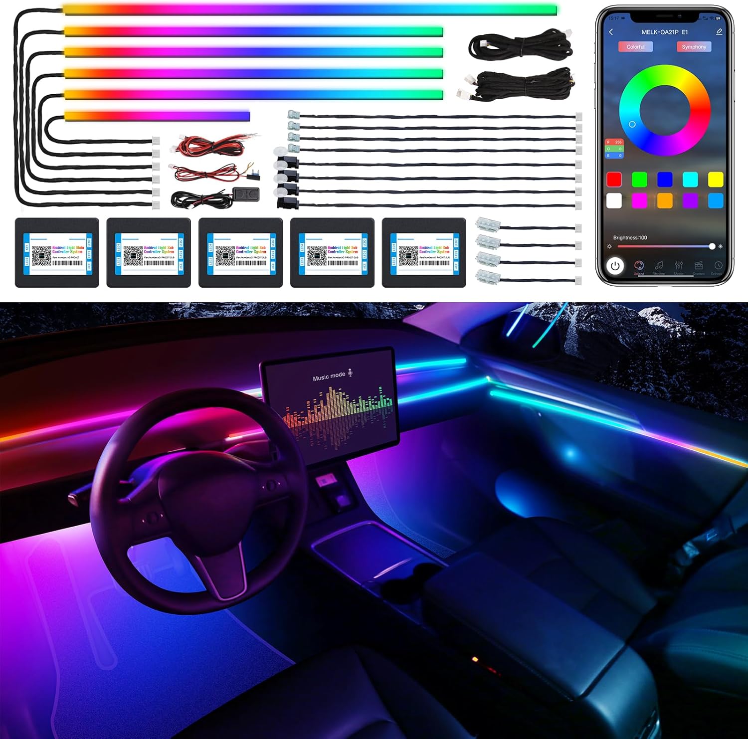 Dreamcolor Acrylic Interior Car LED Strip Light for Ambiance