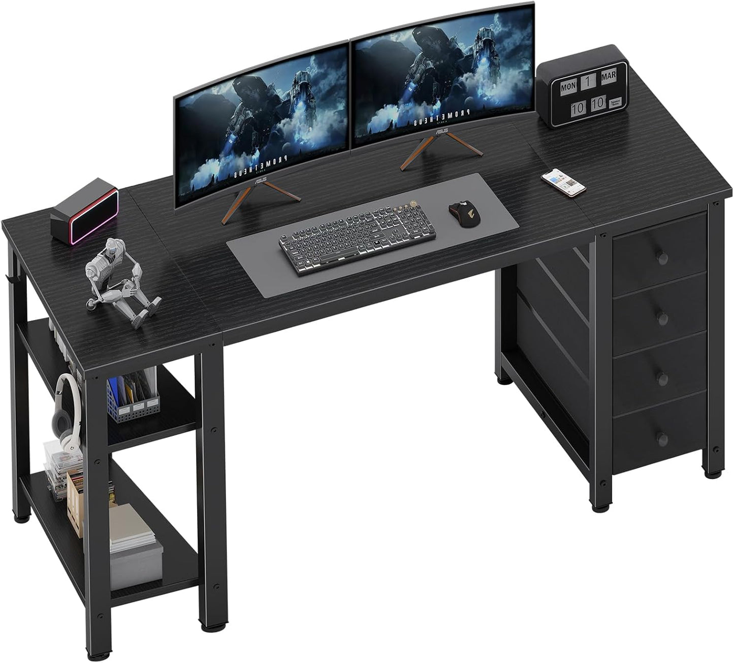 55 Modern Gaming Desk with Storage, Black