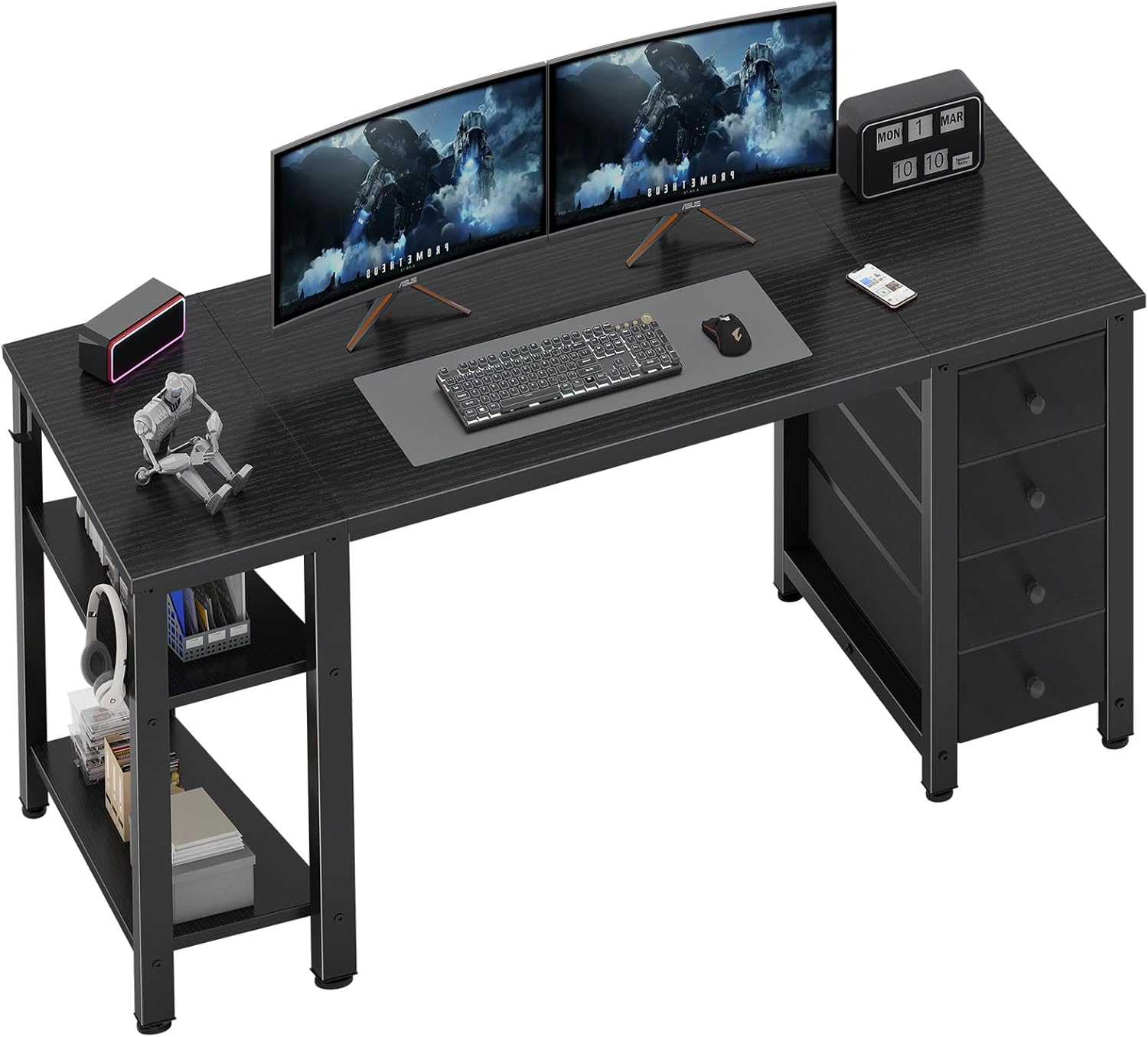 55 Modern Gaming Desk with Storage, Black