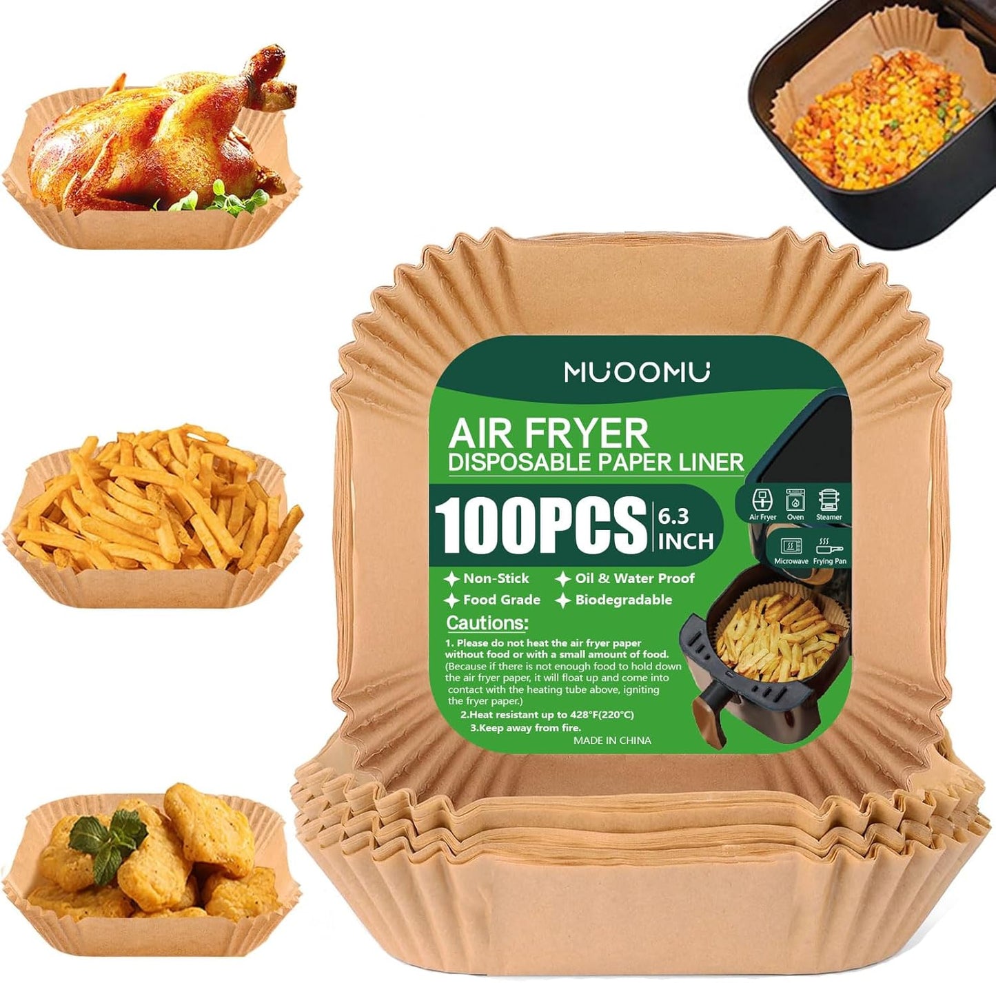 Non-Stick Air Fryer Liners - Oil & Water Proof (100PCS)
