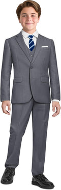Boys Suit Set with Suspenders - Dark Gray 3 Versions for Fit