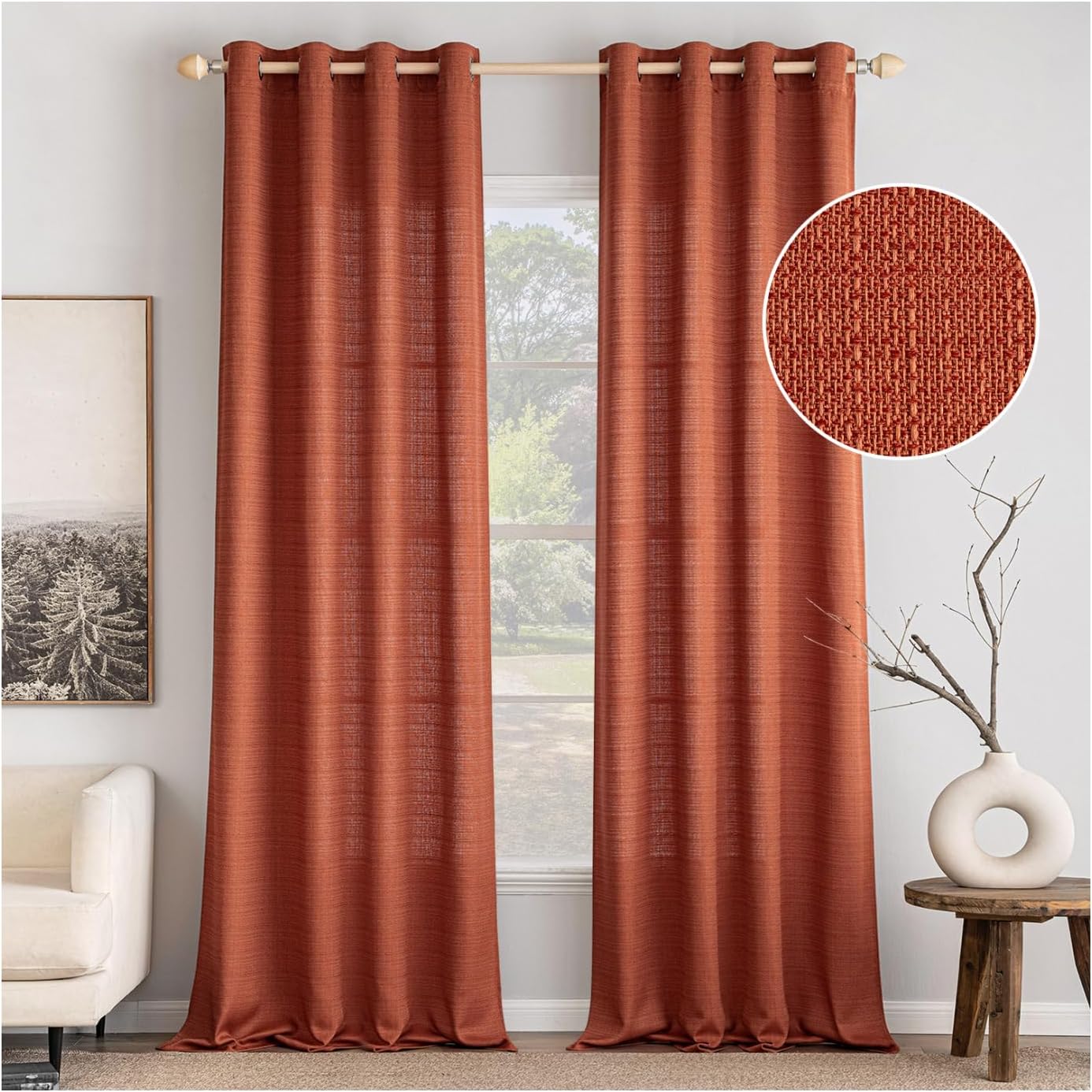 MIULEE Terracotta Linen Curtains for Living Room and Bedroom
