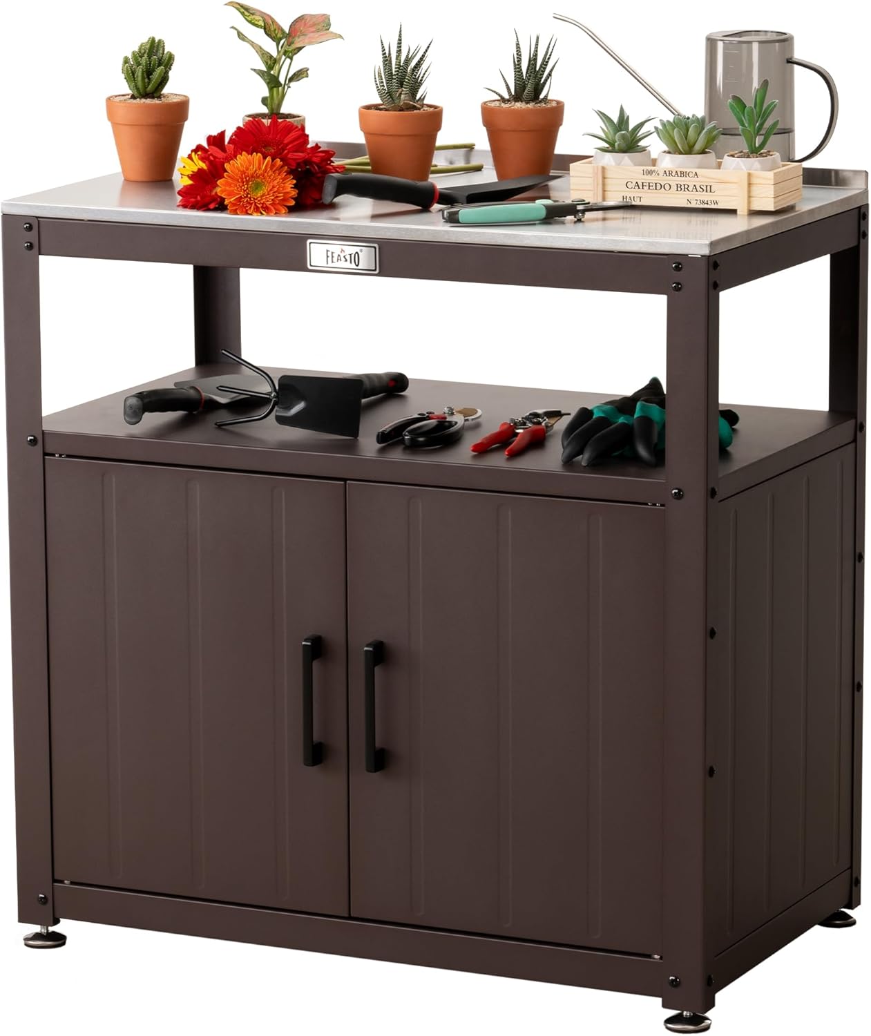 Garden Potting Bench with Storage Cabinet for Outdoor Work