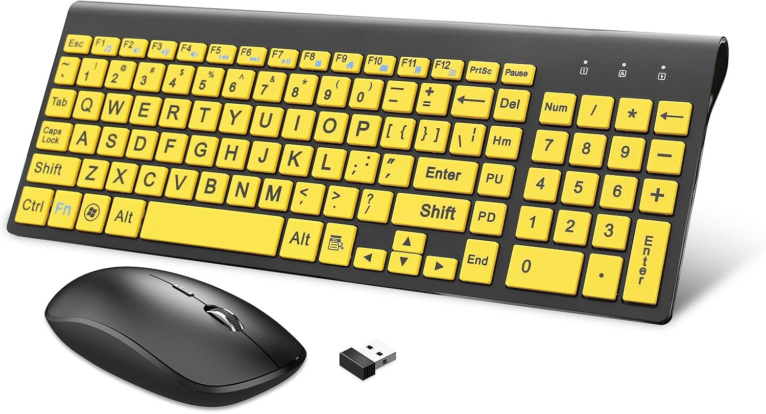 HXMJ Wireless Large Print Keyboard and Mouse Set for Seniors