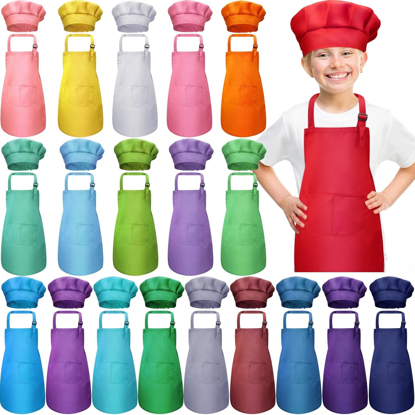 40 Pcs Kids Apron Chef Hat Set for Cooking and Painting Fun