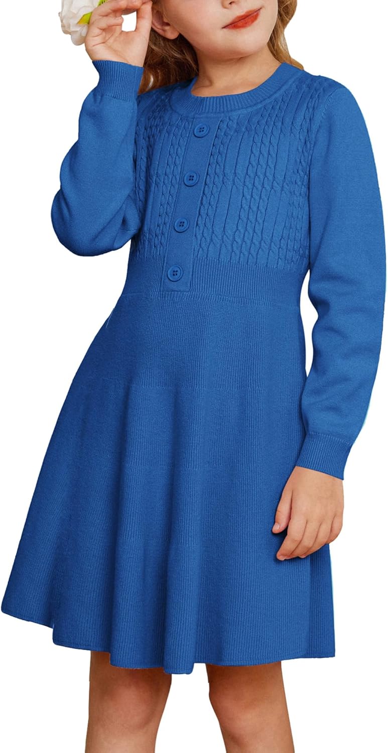 GRACE KARIN Girl Dress Long Sleeve Sweater Ruffle Button Front