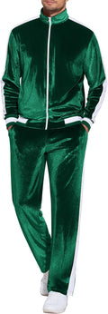 Mens Velour Tracksuit 2 Piece Set - Soft Zip Jacket & Pants