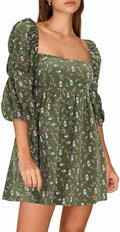 EXLURA Womens Square Neck Mini Dress with Puff Sleeves - Casual A-Line