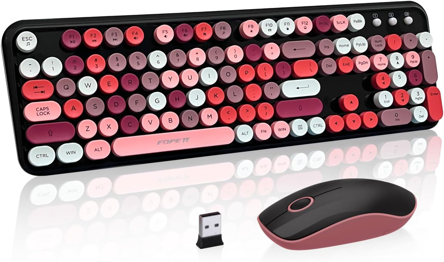 Cute Retro Wireless Keyboard Mouse Combo for PC and Laptop