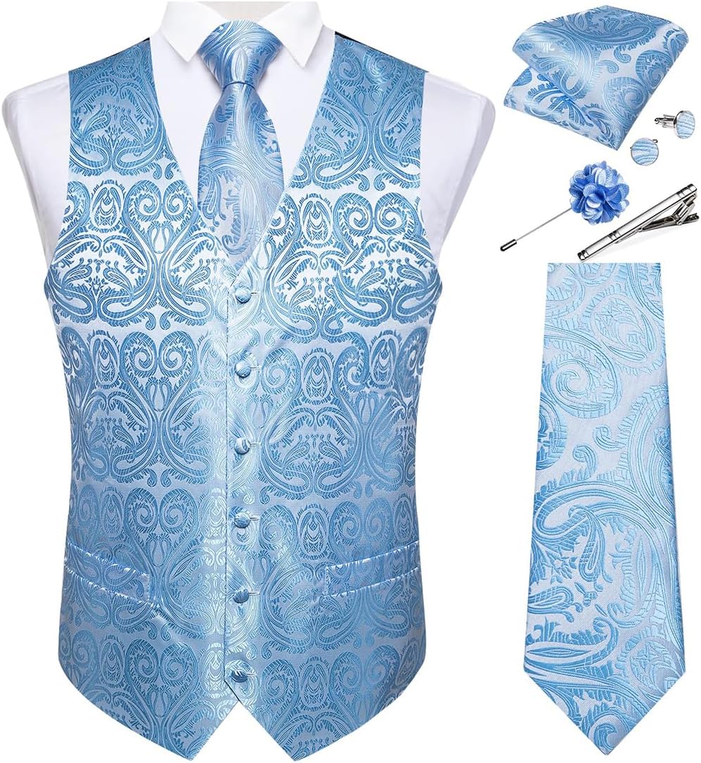 DiBanGu Mens Vest and Tie Set for Formal Occasions and Weddings