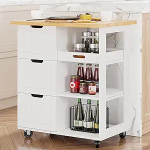 Shintenchi Kitchen Island Cart with Storage and Wheels for Easy Use