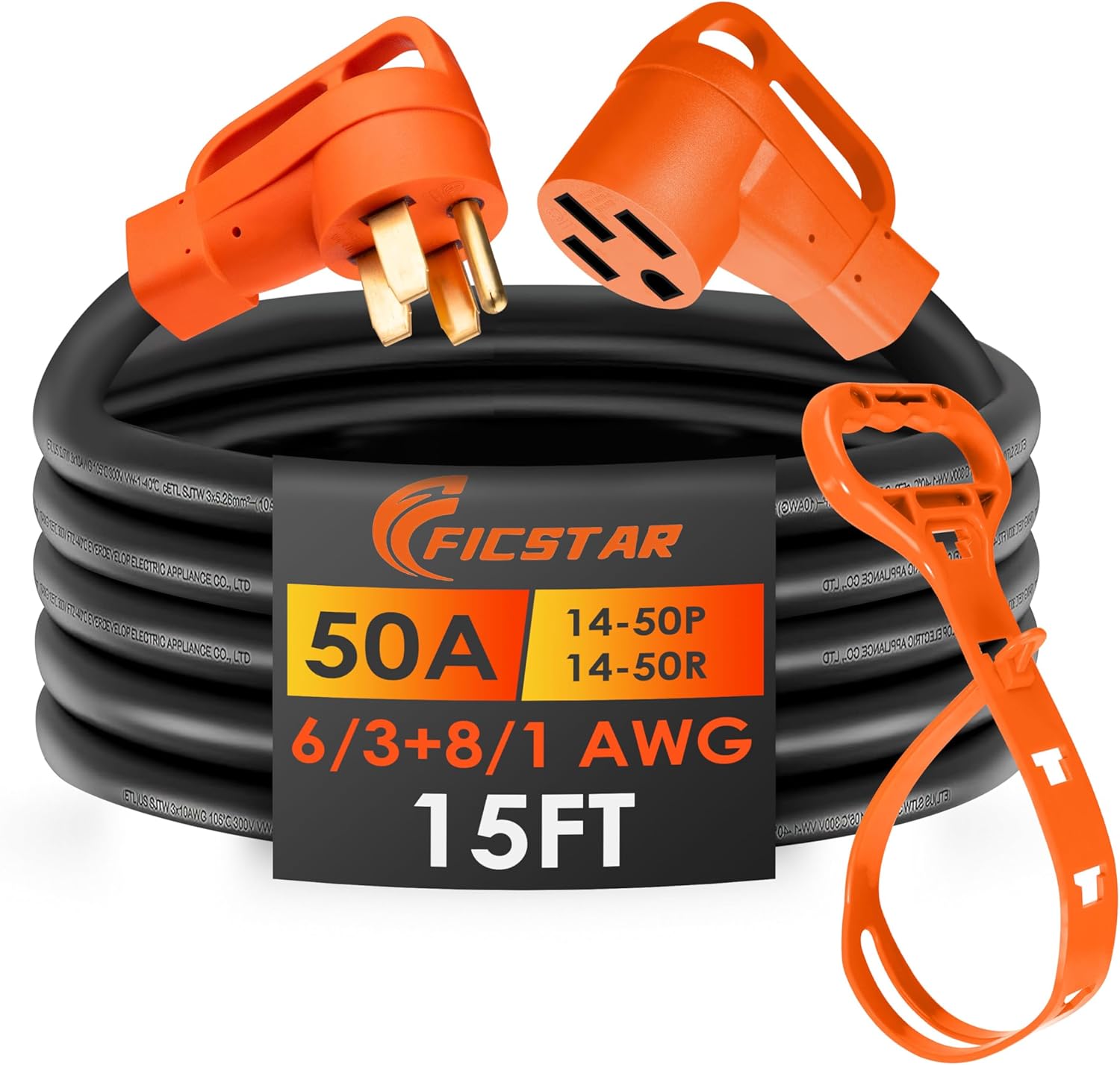 15FT 50 Amp RV Extension Cord with Grip Handle for Outdoor Use