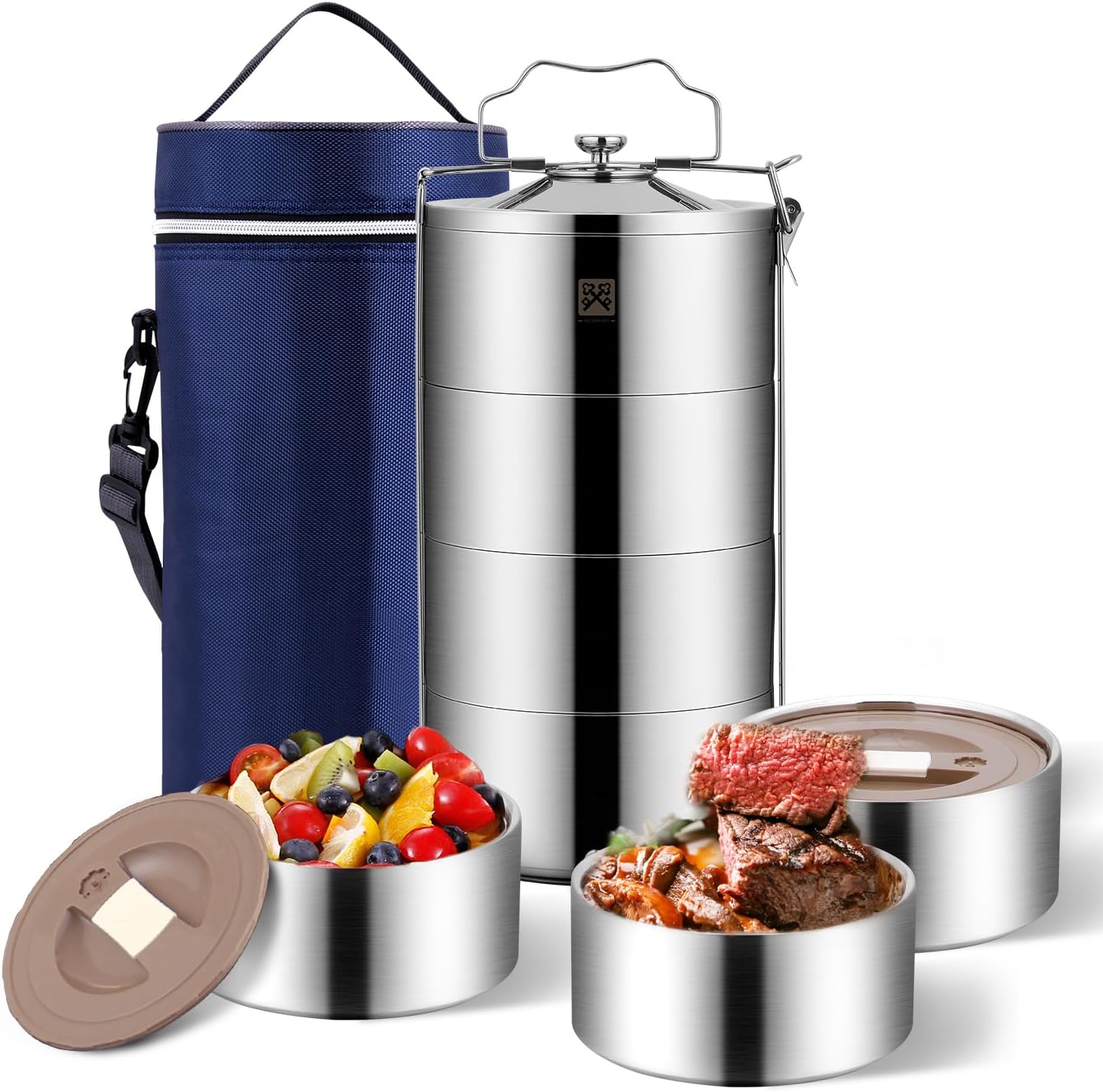 80oz Stainless Steel Stackable Lunch Box for Adults - 4-Tier Bento