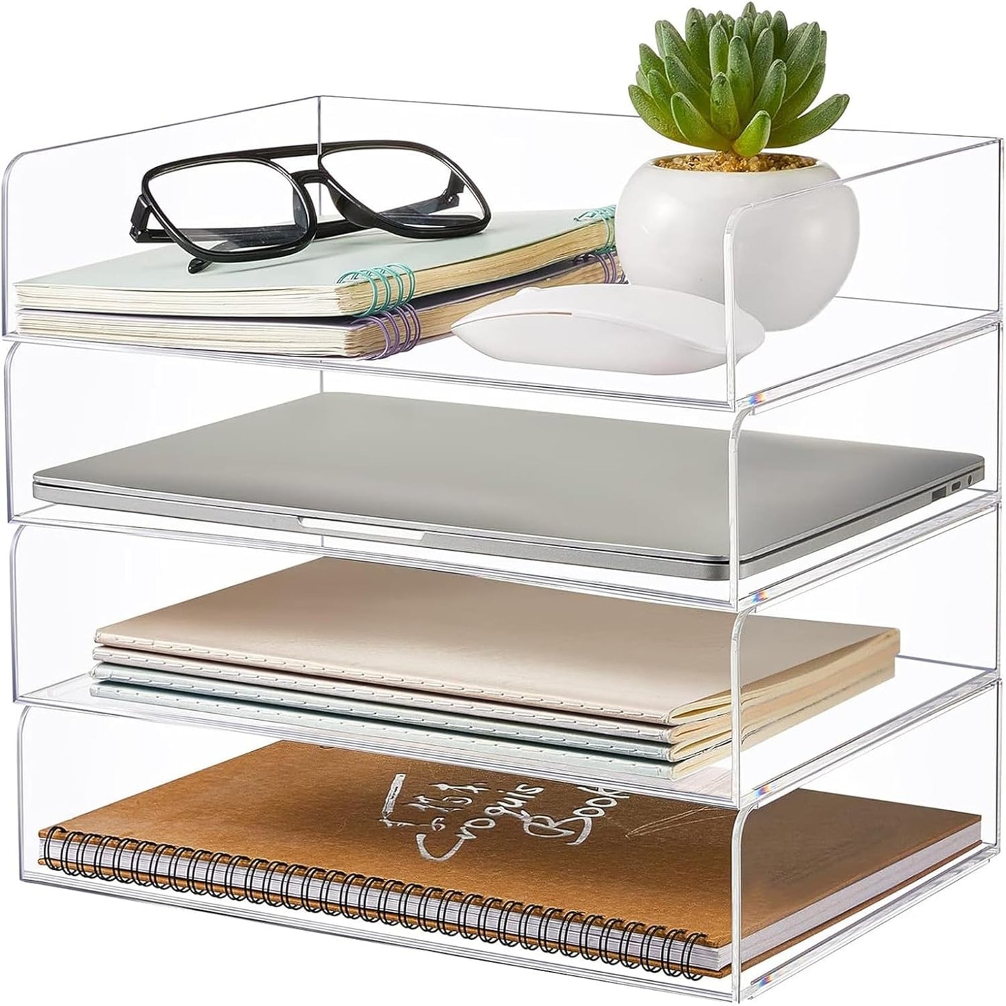Harloon 4 Tier Acrylic Paper Tray Organizer for Office Storage