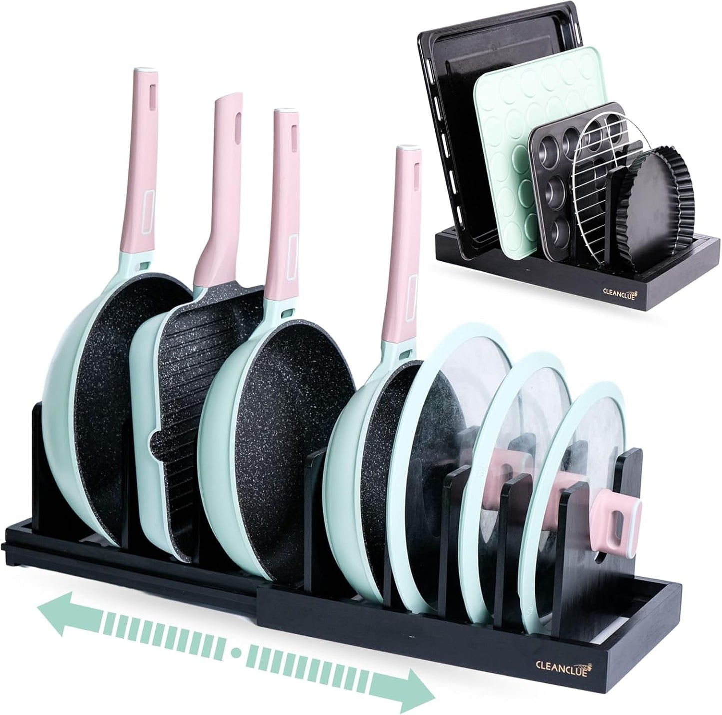 Bamboo Expandable Bakeware and Cutting Board Organizer for Kitchen