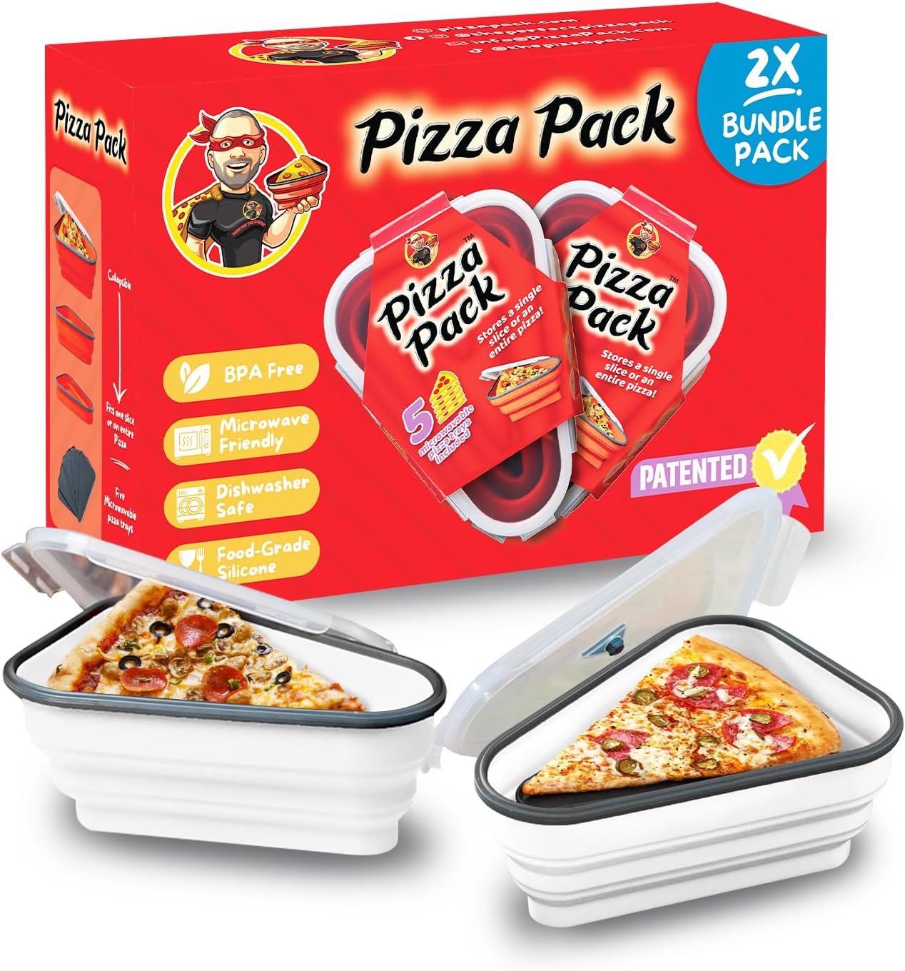 Pizza Pack Reusable Storage Container with 5 Microwavable Trays