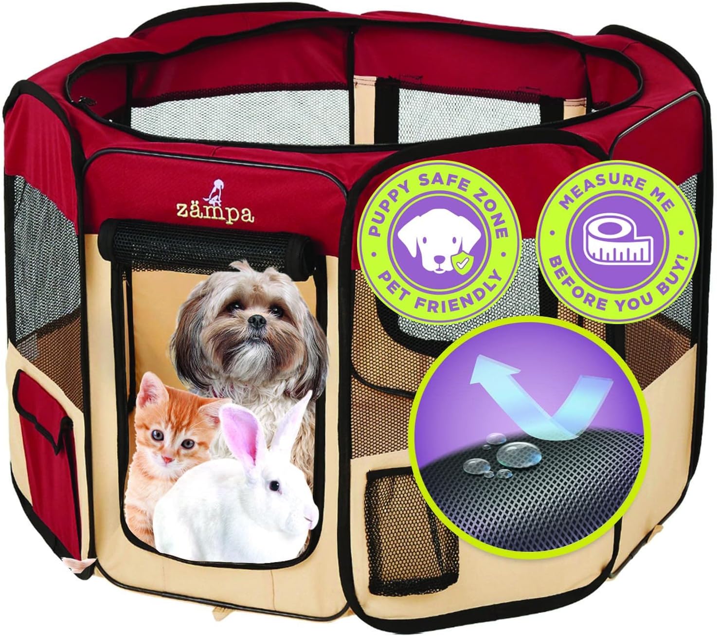 Zampa Puppy Pop Up Portable Playpen for Dogs and Cats, Red