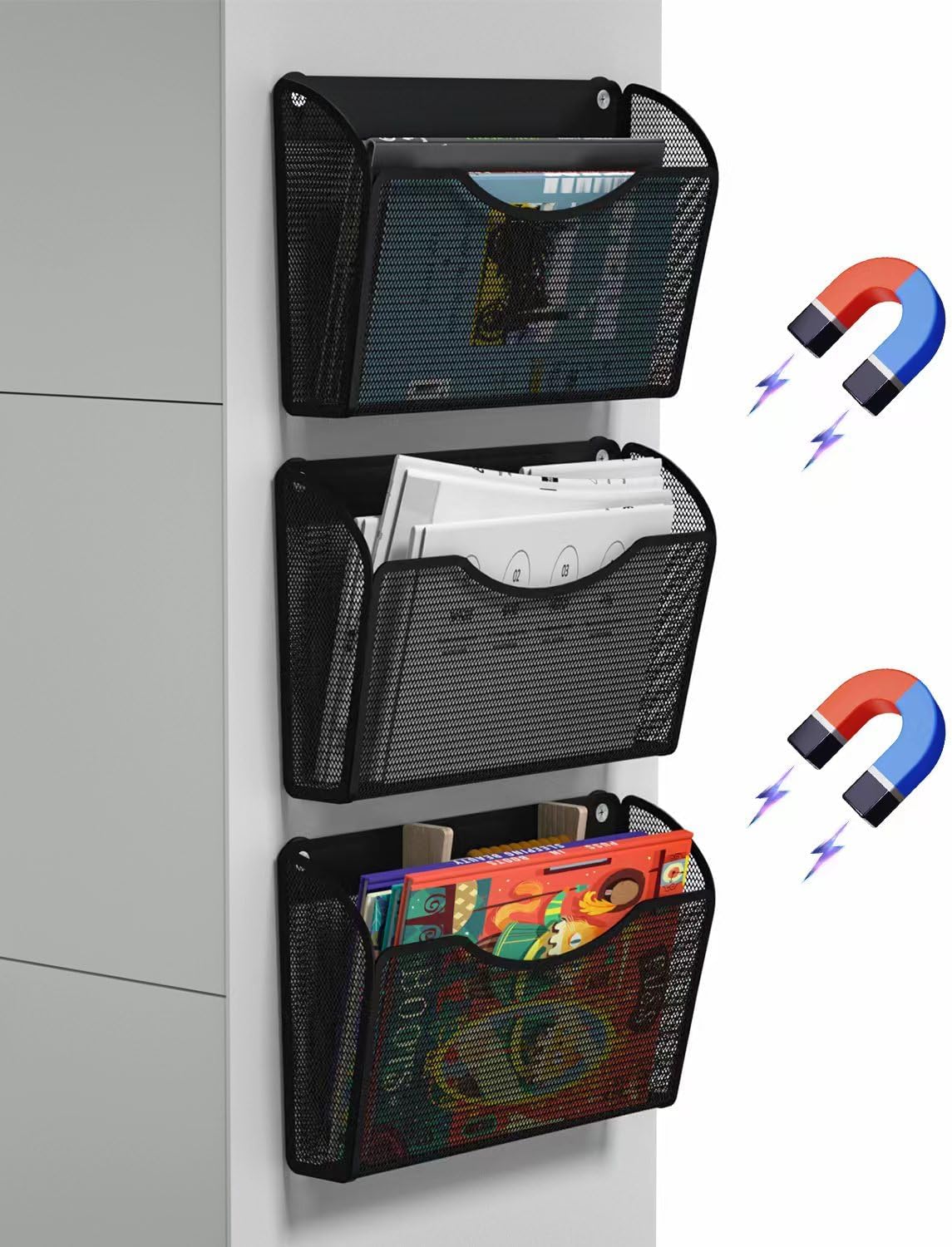 Magnetic File Holder 3 Pack - Easy Installation, Large Capacity