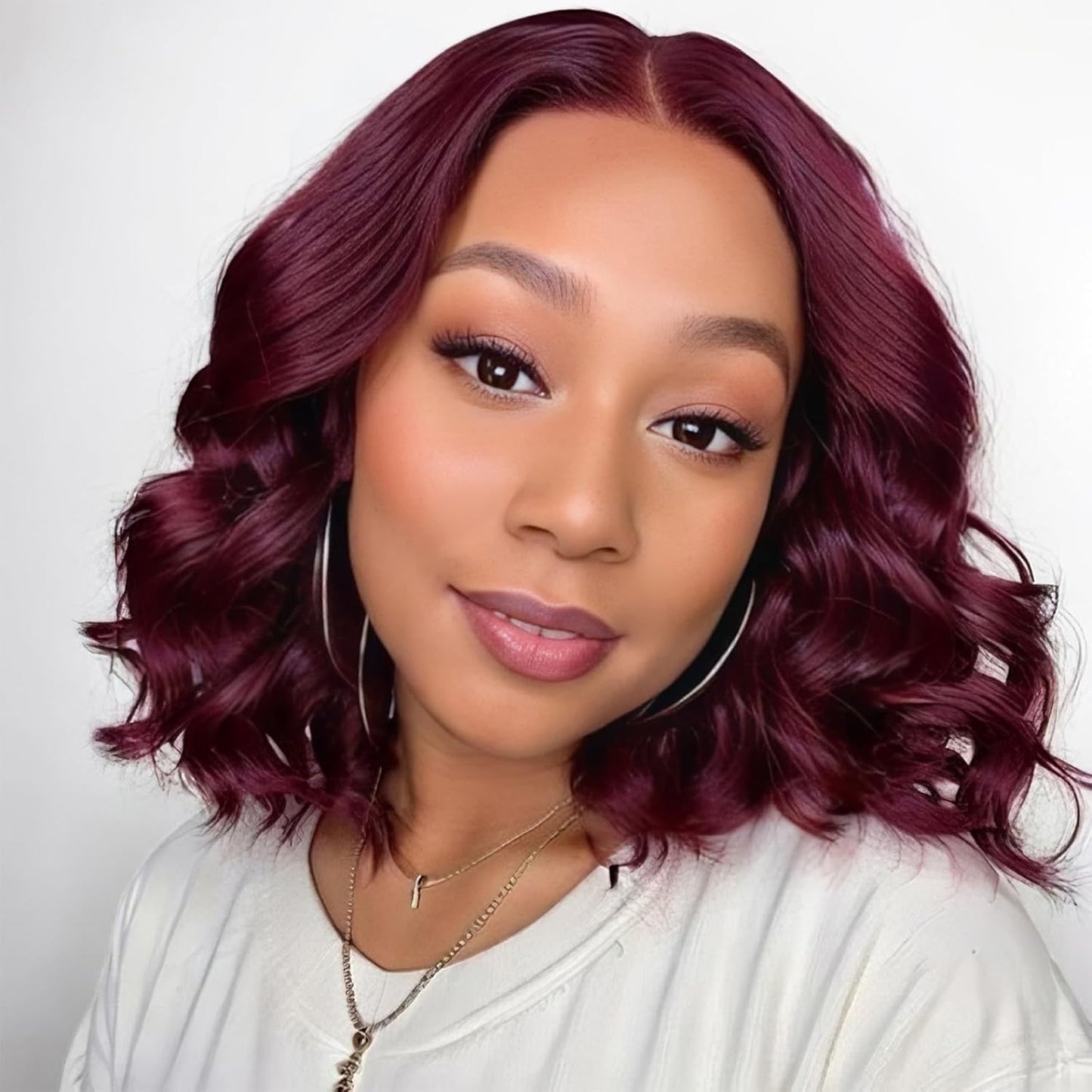 RECOOL Loose Body Bob Wig 99J Burgundy Short Human Hair Wig