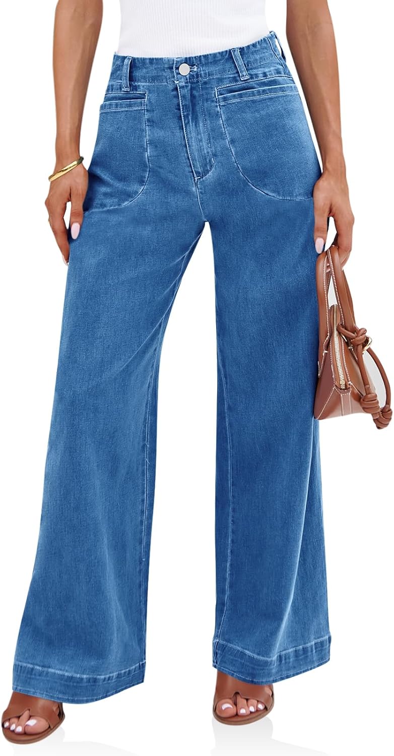 Cicy Bell Womens Wide Leg Jeans High Waisted Stretchy Baggy Fit