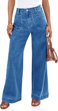 Womens High Waisted Wide Leg Jeans - Baggy Stretchy Denim Pants