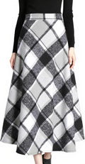 Tanming Women's Wool Plaid A-Line Pleated Long Skirt - Warm Winter