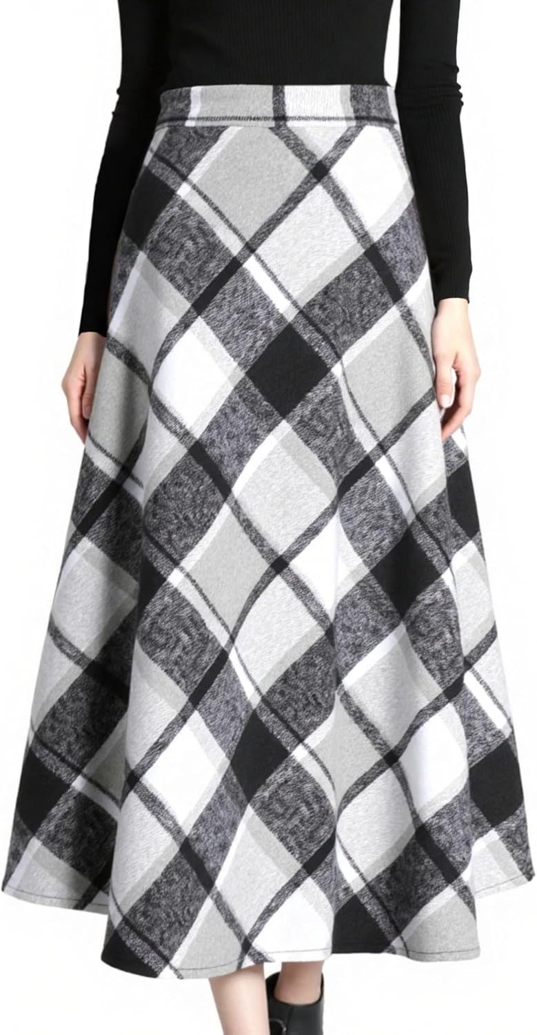 Tanming Women's Winter Warm Wool Plaid A-Line Long Skirt Review
