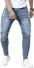 HUNGSON Skinny Jeans for Men Stretch Slim Fit Ripped (Style 2SBW)
