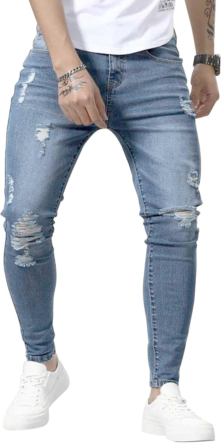 HUNGSON Skinny Jeans for Men Stretch Slim Fit Ripped Distressed