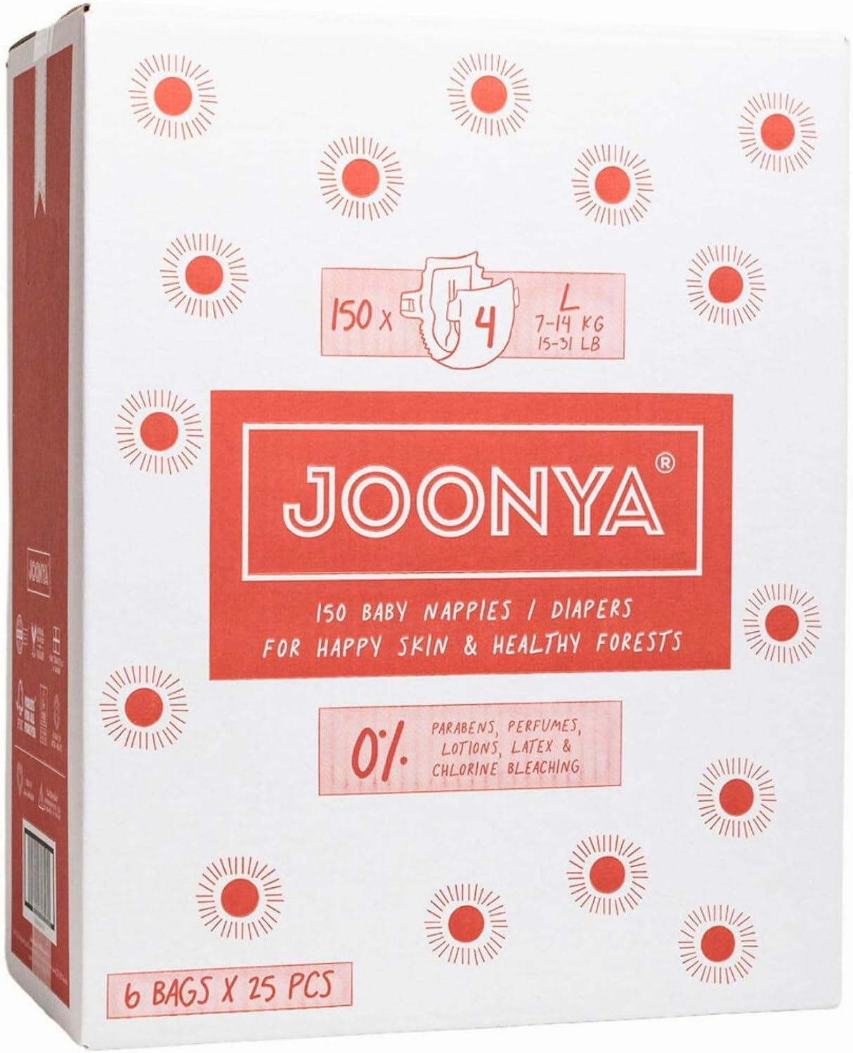 JOONYA Size 4 L Diapers (150) - NonToxic Eco-Friendly Ultra Slim - Overnight Use