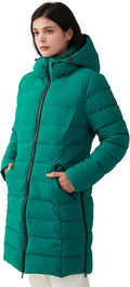Women's Packable Long Hooded Vegan Down Parka - Warm Winter Coat