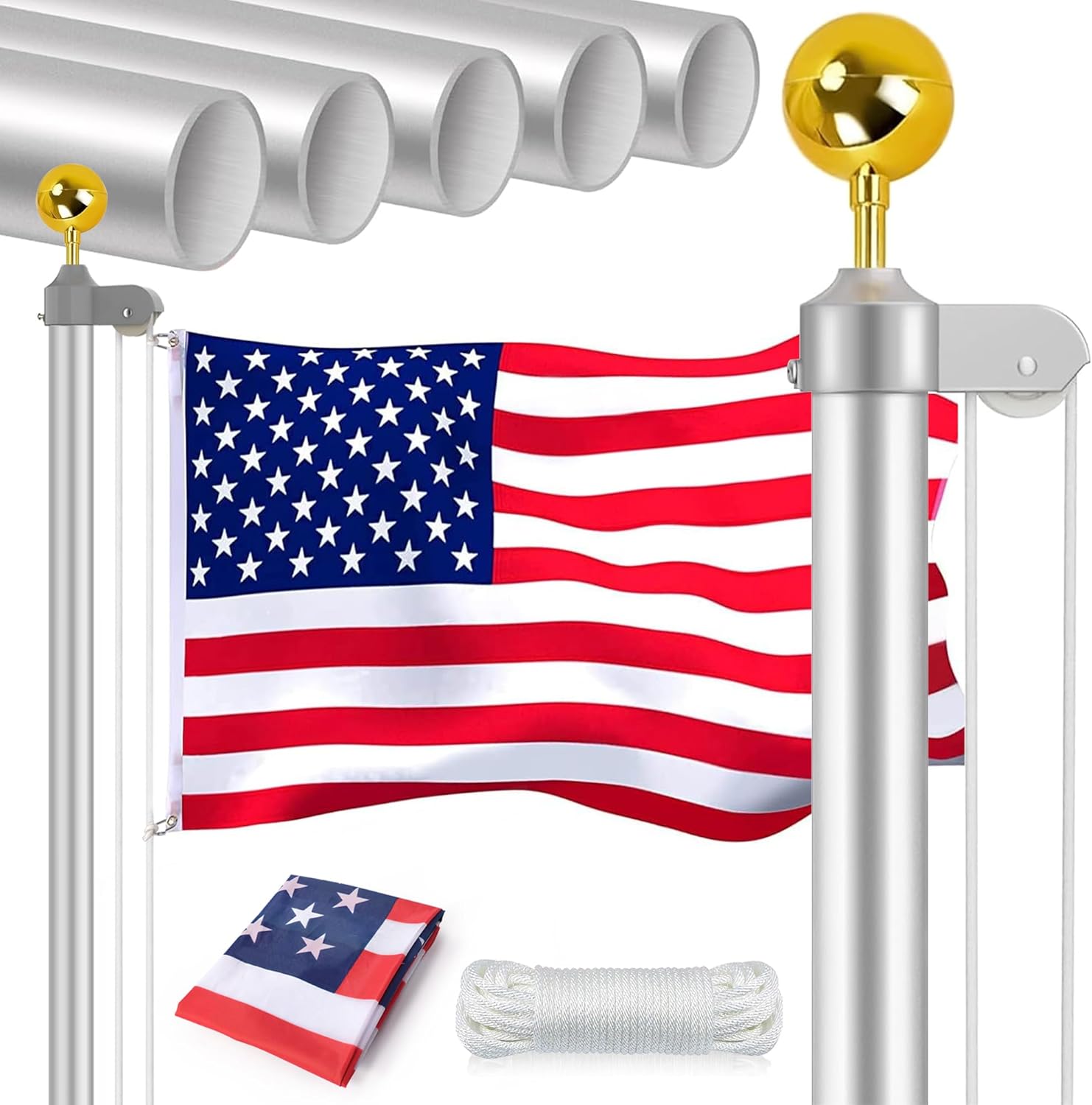 14 Gauge Sectional Flag Pole Kit - 16FT Heavy Duty Aluminum