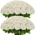 50pcs Ivory Roses Artificial Flowers Bulk - Realistic Silk Roses