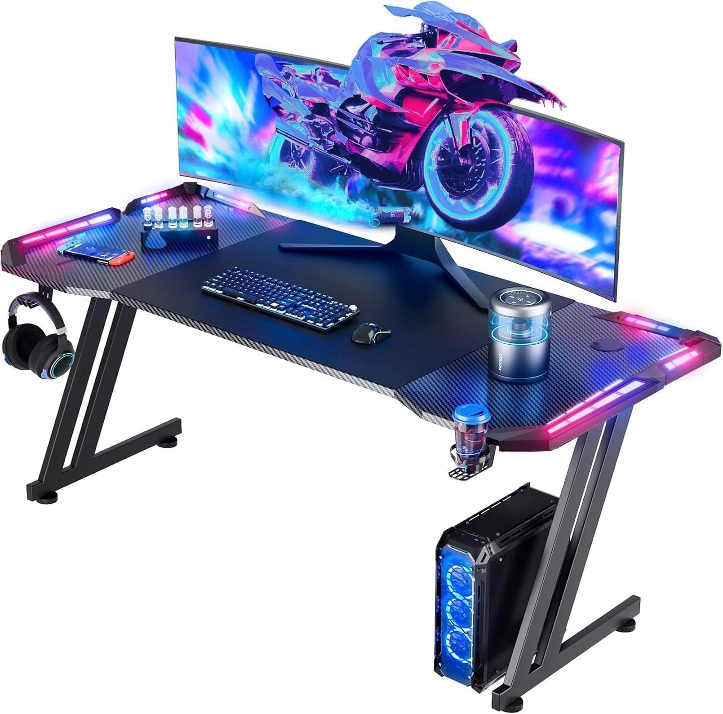 63 Inch Gaming Desk with LED Lights for Ultimate Gaming Setup