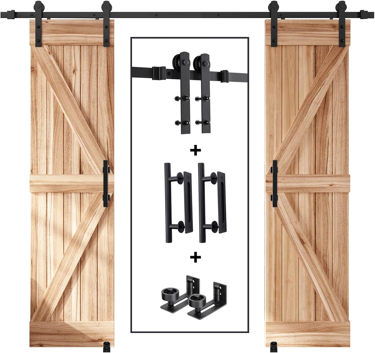 EaseLife 8 FT Double Sliding Barn Door Hardware Kit for Smooth Use