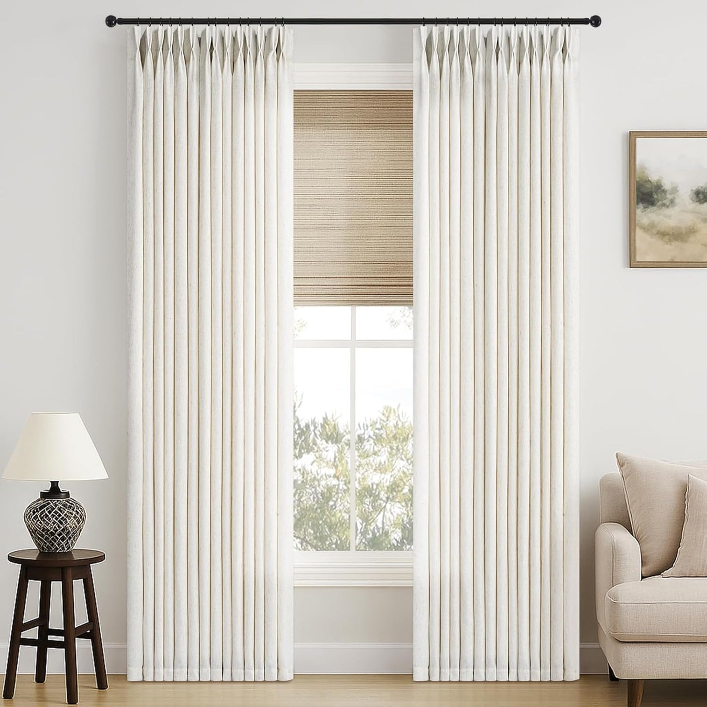 90 Inch Pinch Pleated Linen Curtains for Elegant Living Spaces