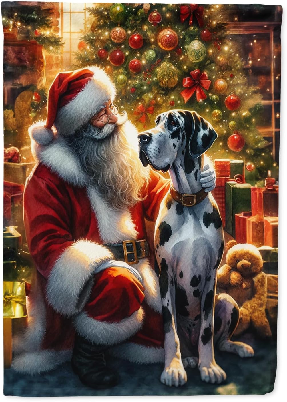 Great Dane and Santa Claus House Flag for Outdoor Decor