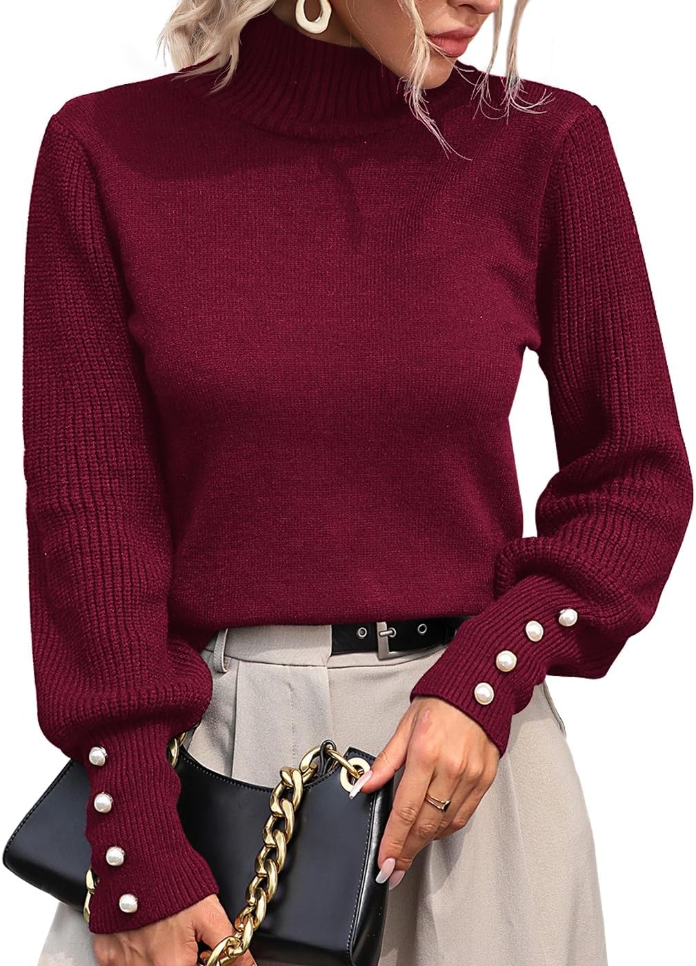 Trendy Fall Winter Turtleneck Sweaters for Women with Lantern Sleeves